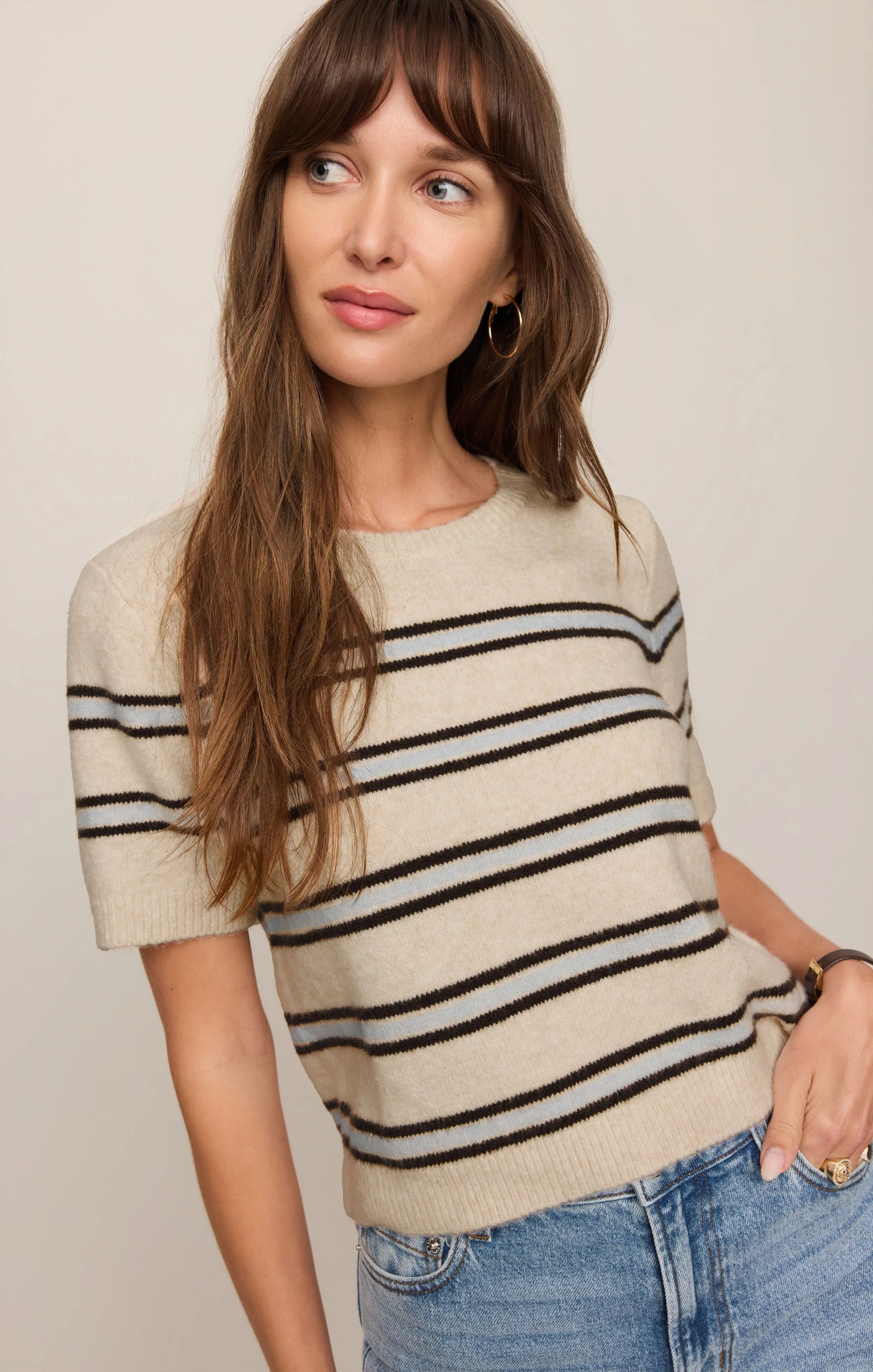 Gatewood Stripe Sweater Tee - Light Oatmeal Heather
