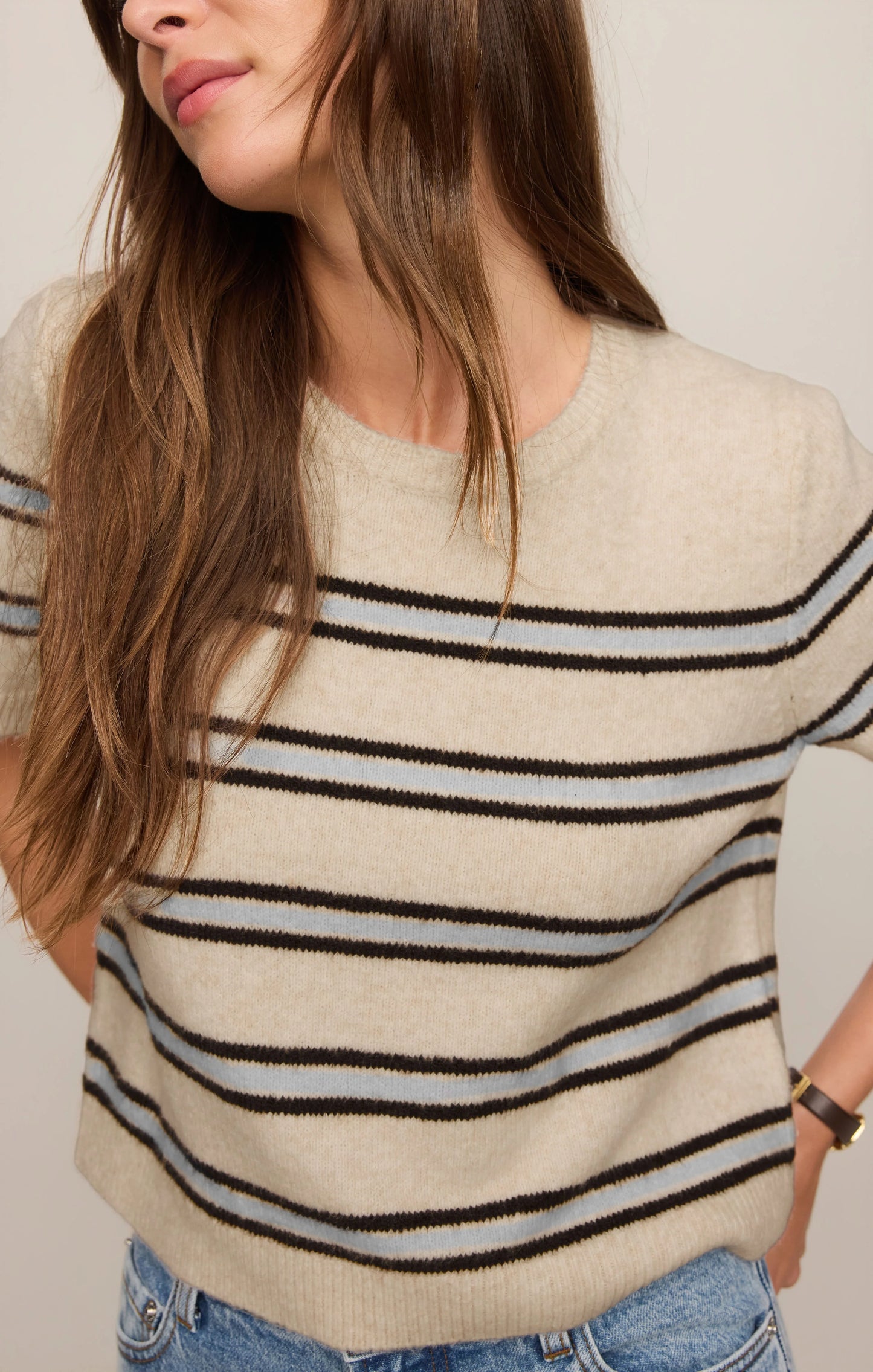 Gatewood Stripe Sweater Tee - Light Oatmeal Heather