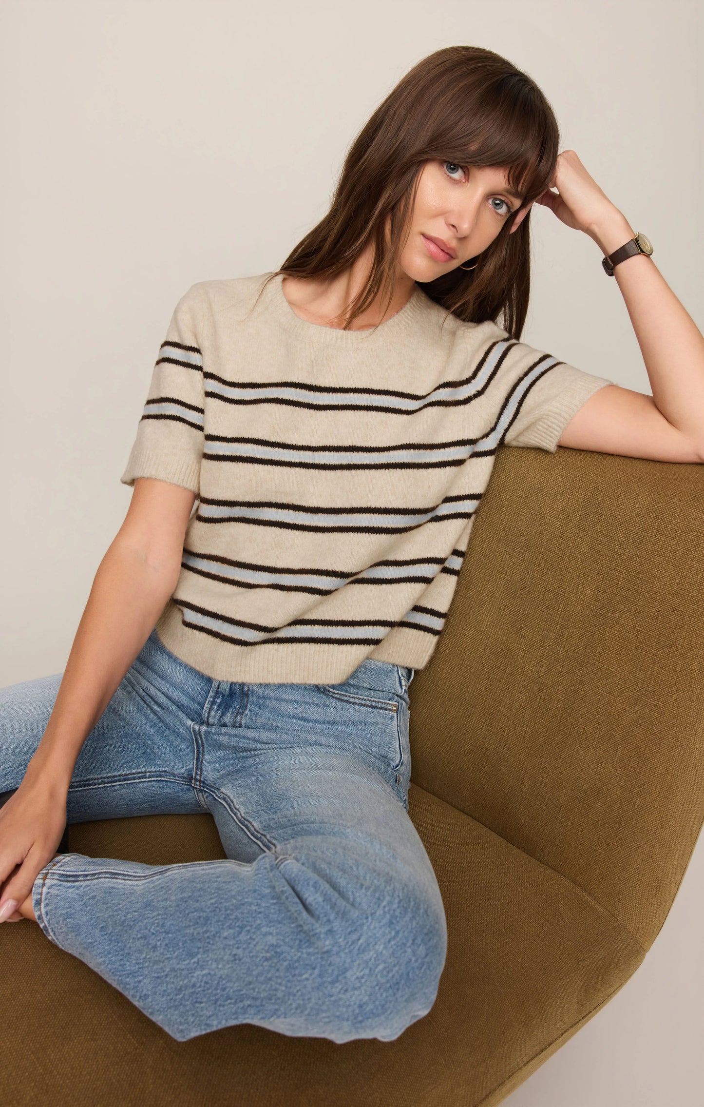 Gatewood Stripe Sweater Tee - Light Oatmeal Heather