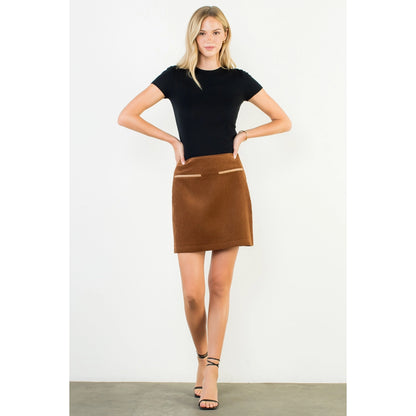 High Waist Corduroy Mini Skirt - Brown