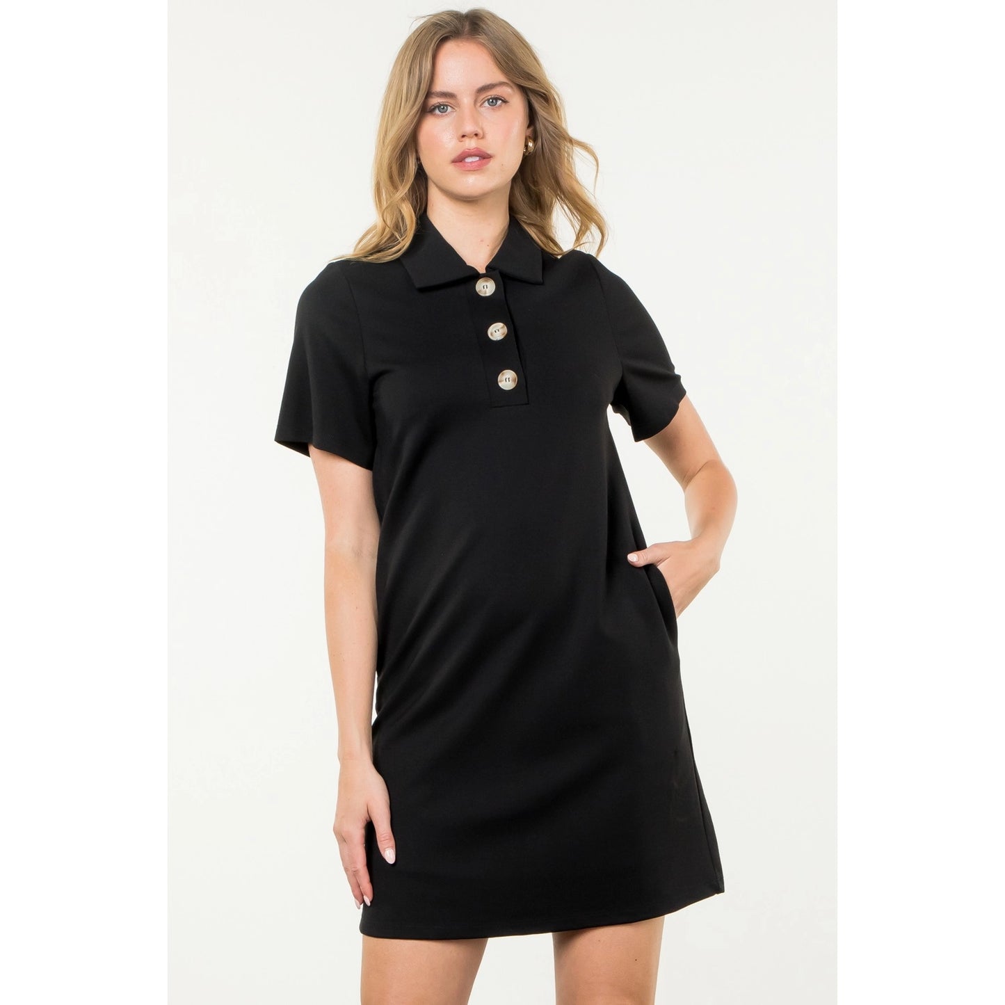 THML - Short Sleeve Midi Dress - Black