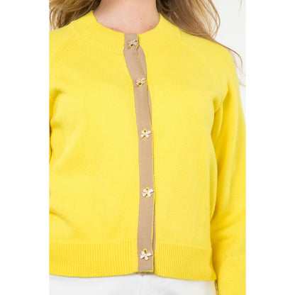 THML - Bow Button Knit Cardigan - Yellow