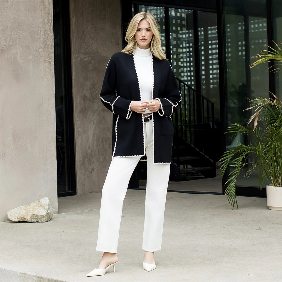 Long Sleeve Midi Cardigan - Black