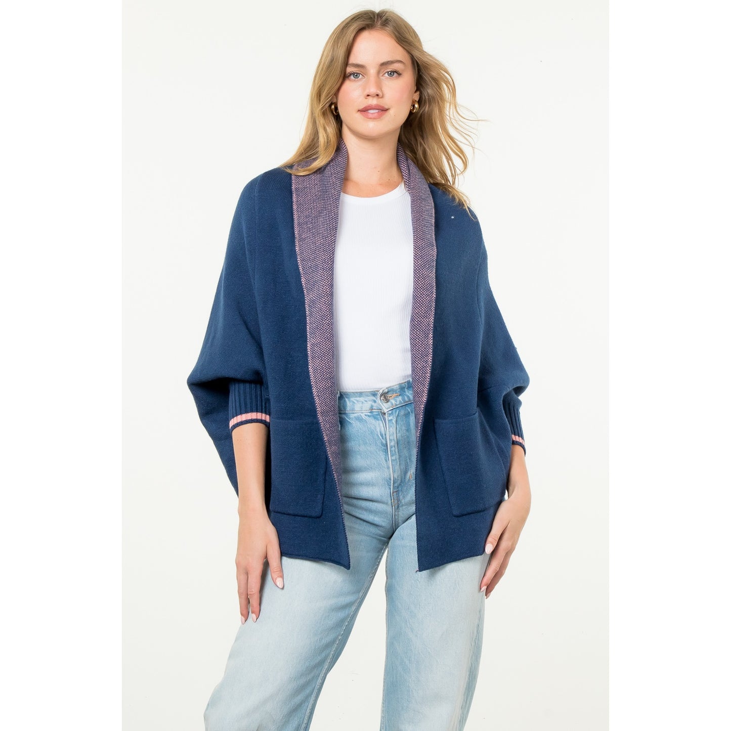 THML - Solid Knit Heart Cardigan - Navy