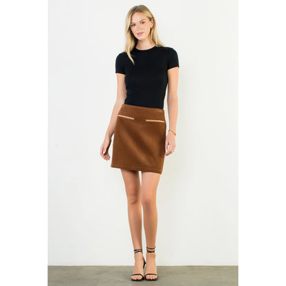 High Waist Corduroy Mini Skirt - Brown