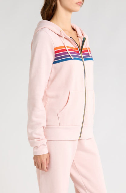 Aviator Nation - 5 Stripe Zip Hoodie - Light Pink/Purple Orange