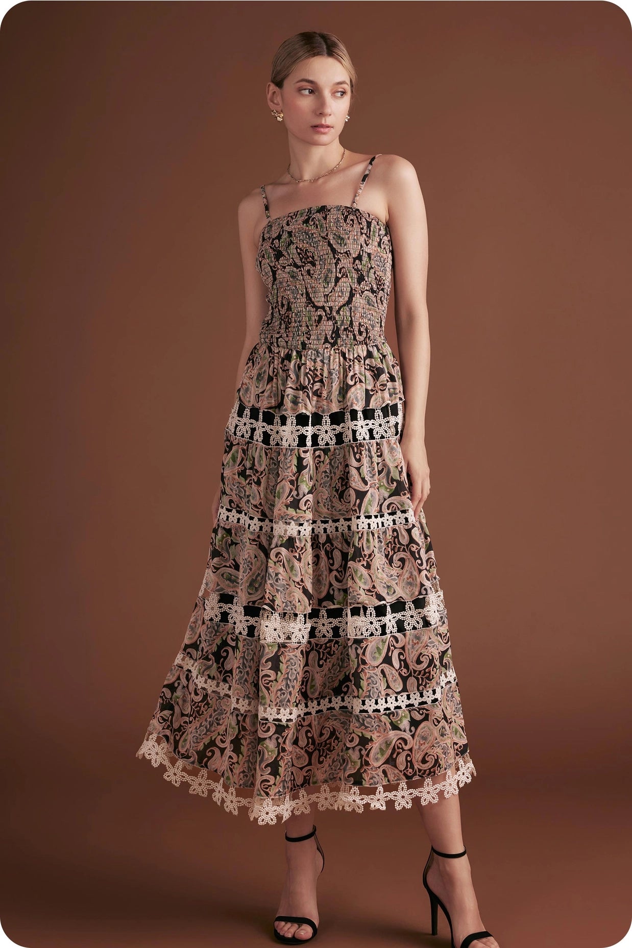 Posh Paisley Eyelet Lace Midi Dress - Black Multi
