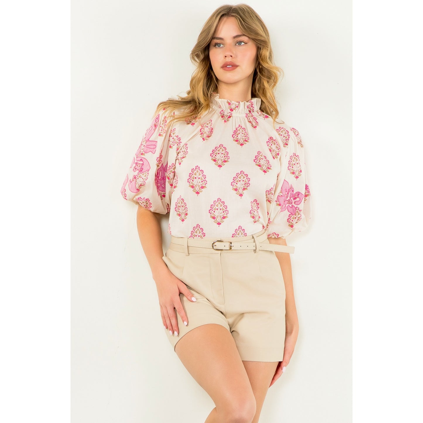 THML - Puff Sleeve Flower Top - White