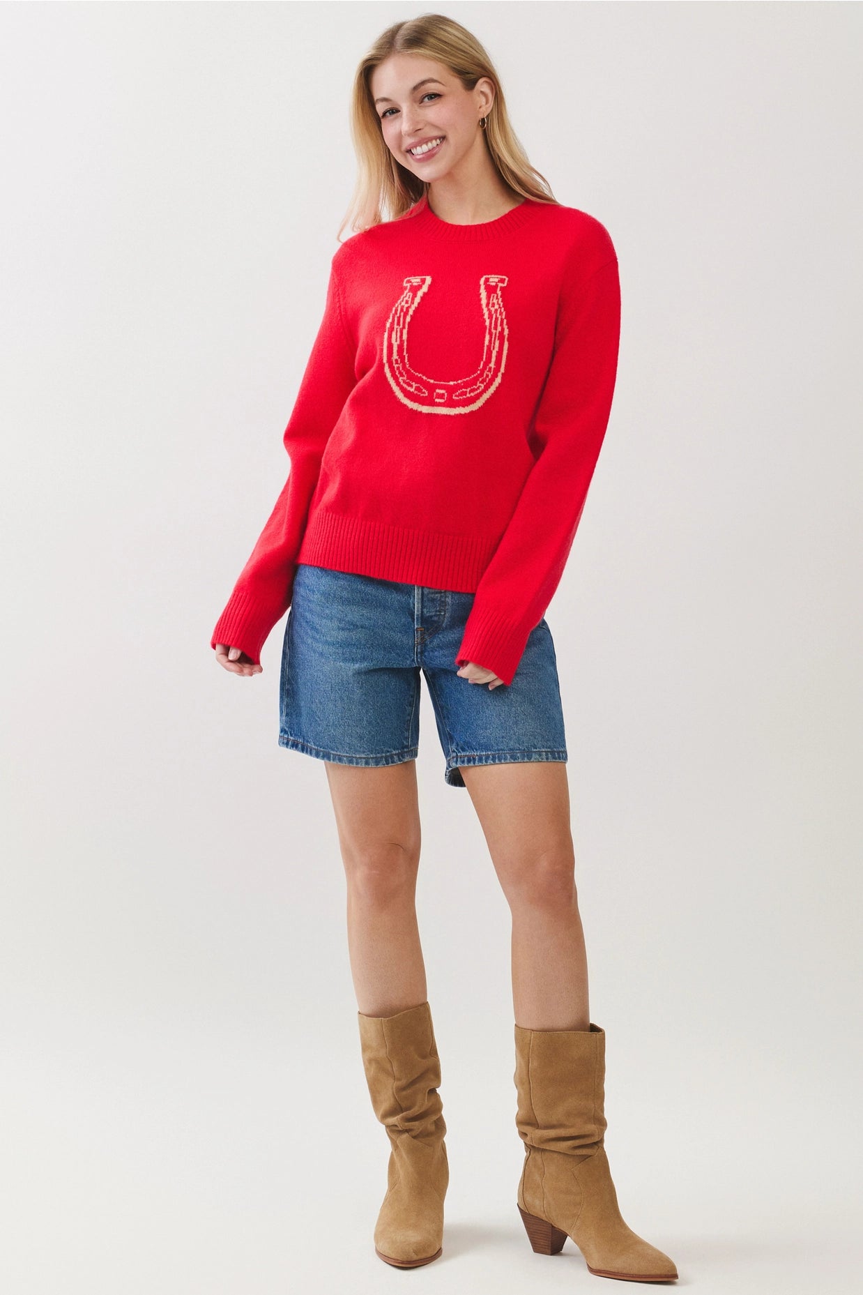 Horsesheo Graphic Knit Sweater - Red