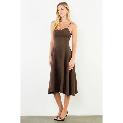 Suede Strapped Dress - Brown