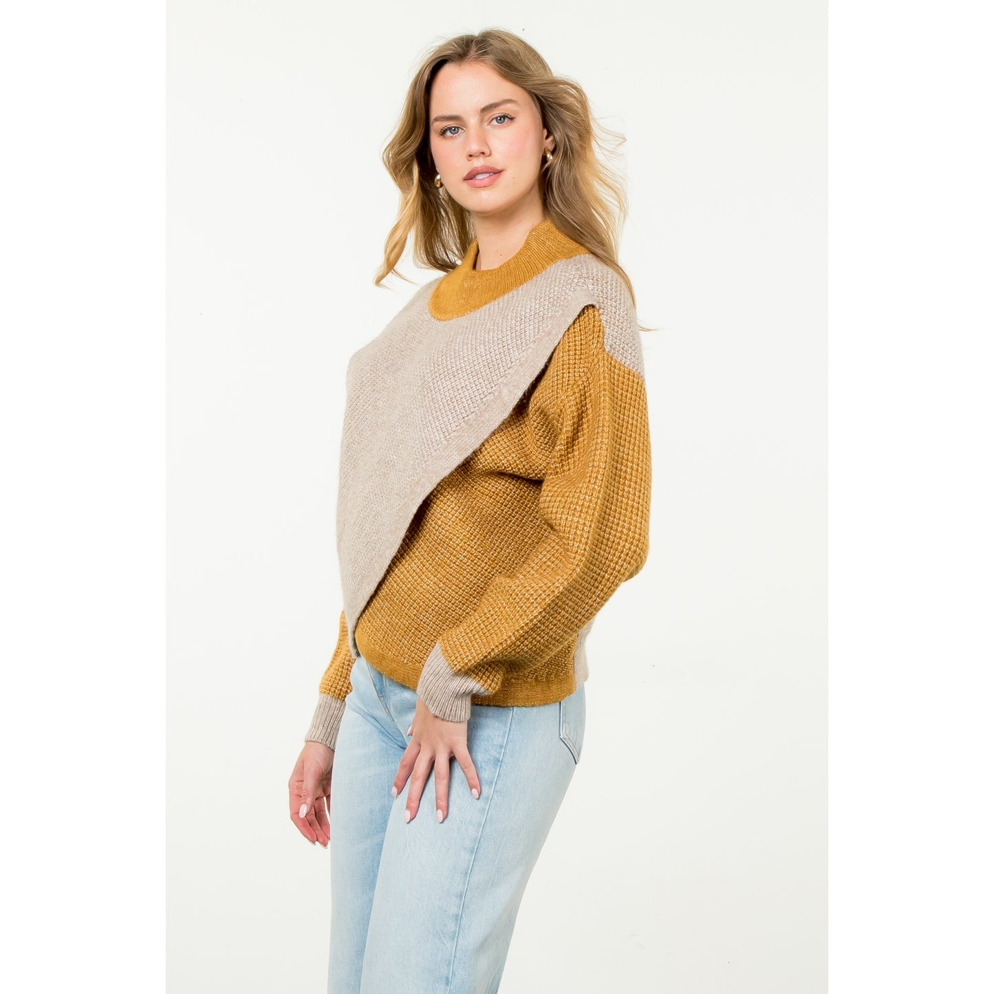 THML - Colorblock Knit Sweater - Taupe