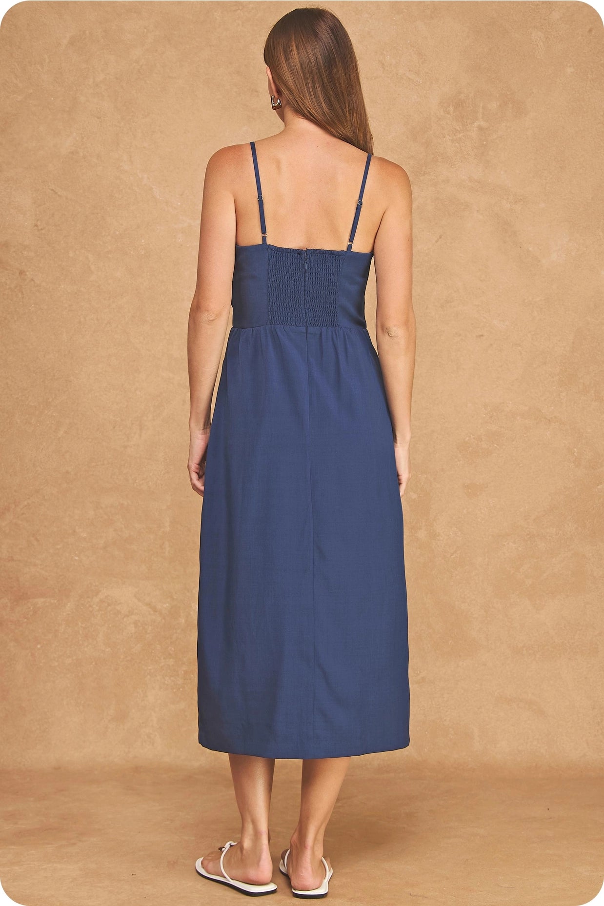 Statement Flower Rosette Top - Stitched Midi Dress - Navy/White