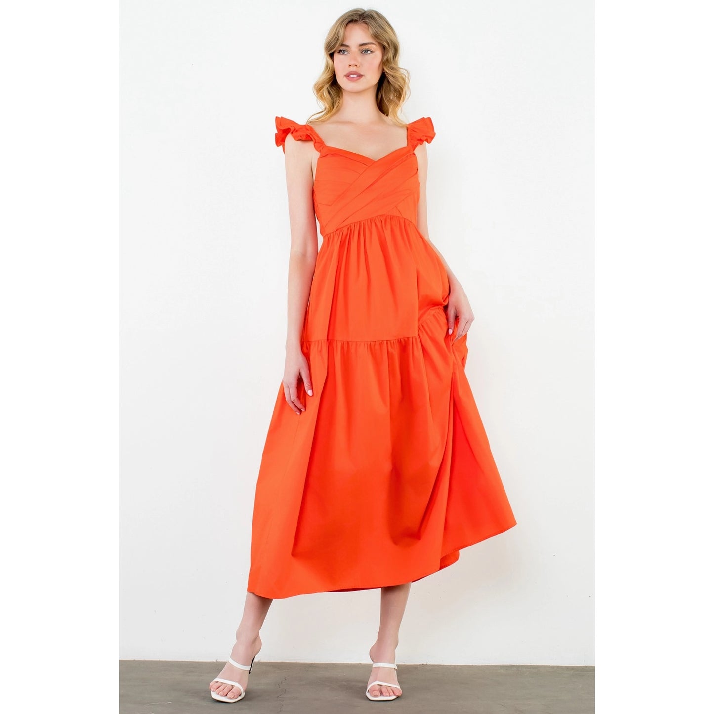 THML - Tiered Poplin Maxi Dress - Orange