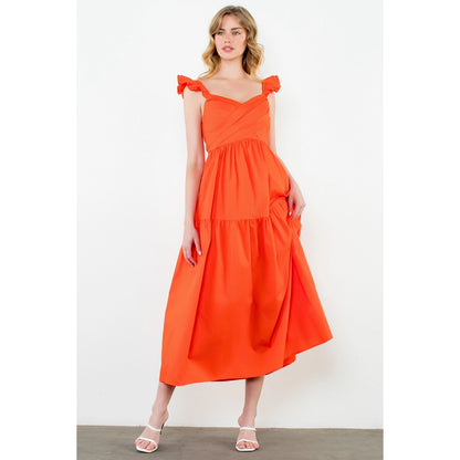 THML - Tiered Poplin Maxi Dress - Orange