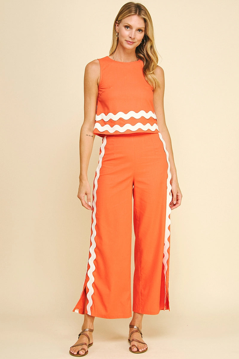 Embroidered Detail Crop Top - Sun Orange