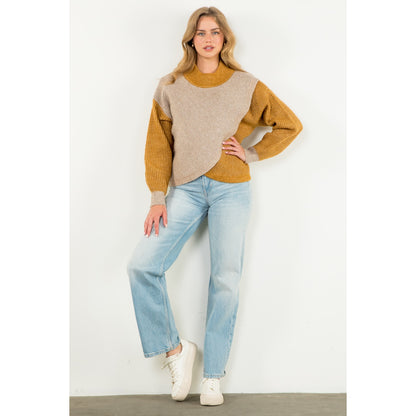 THML - Colorblock Knit Sweater - Taupe