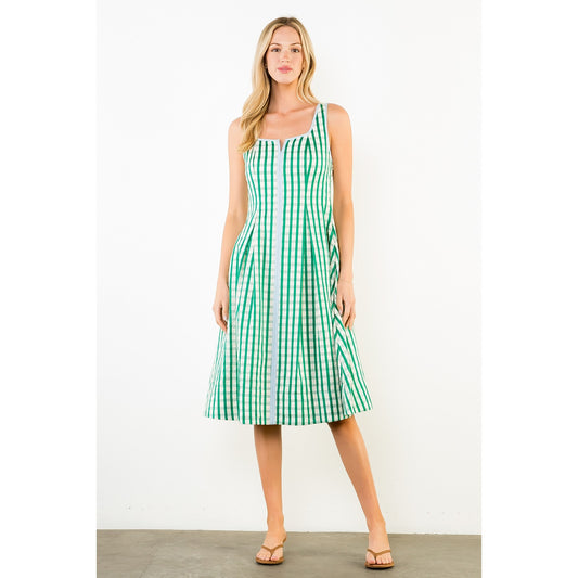 Thin Strap Gingham Pattern Dress - Green