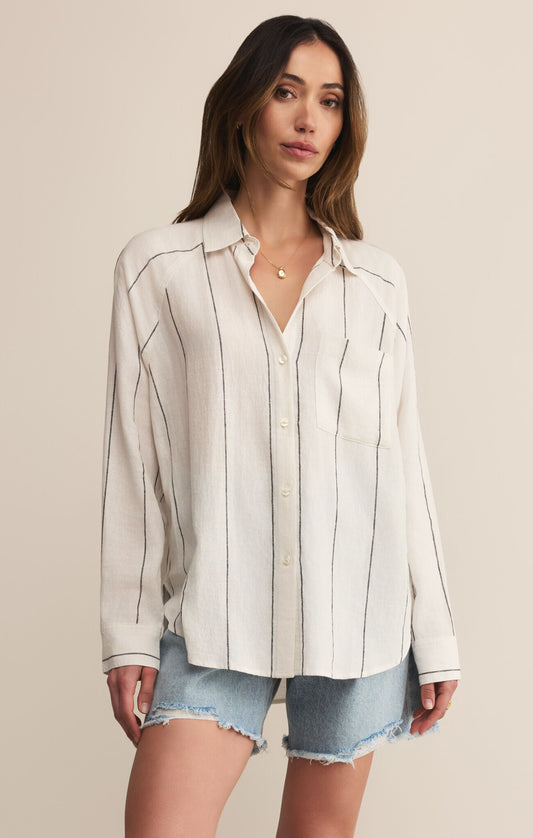 Perfect Linen Striped Top - White