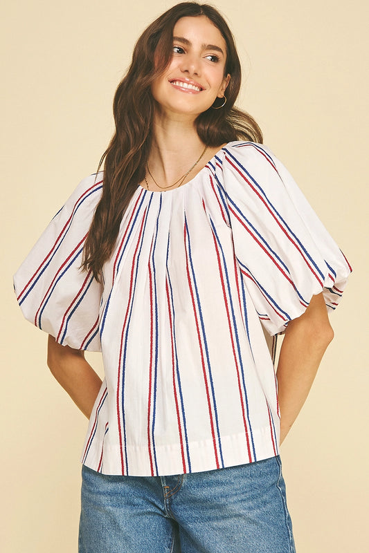 USA Inspired Stripe Blouse Top - White