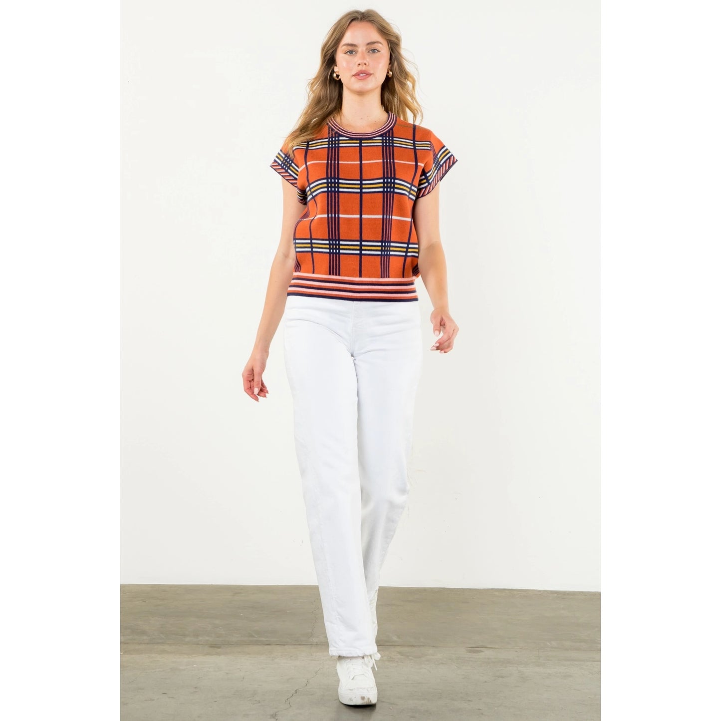 THML - Short Sleeve Plaid Top - Rust