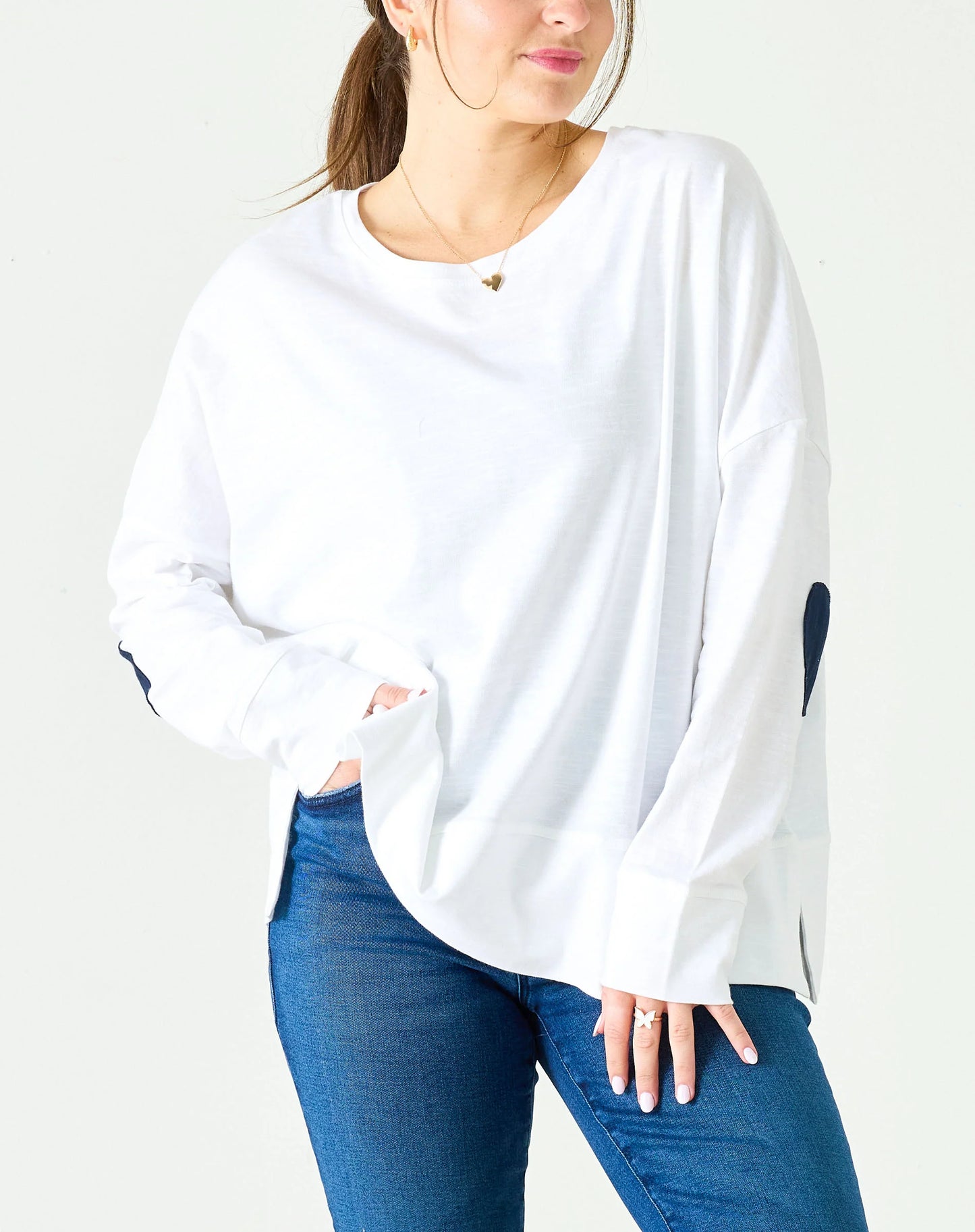 Amour Cotton Slub Tee - White/Navy Heart