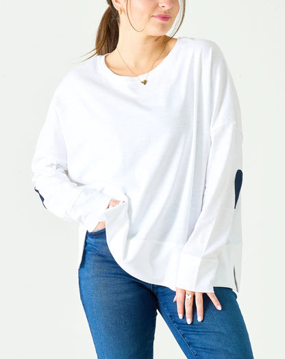 Amour Cotton Slub Tee - White/Navy Heart