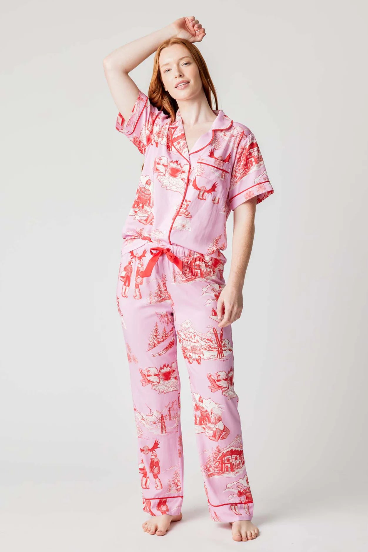 KATIE KIME - Après Ski Toile Pajama Pants Set - Lilac Cranberry