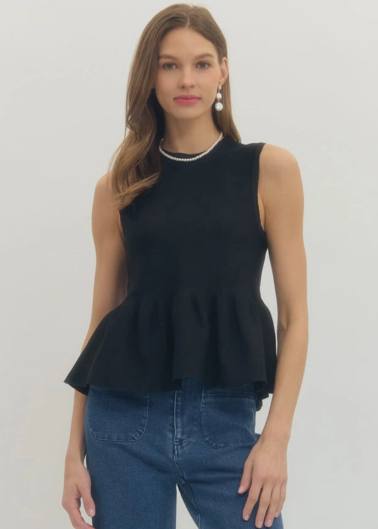 Peplum Sleeveless Top - Black - Spinout