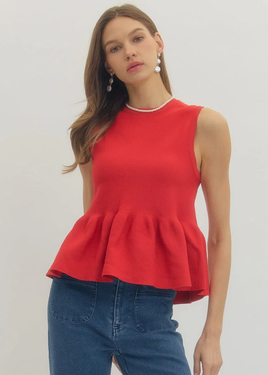 Peplum Sleeveless Top - Red - Spinout