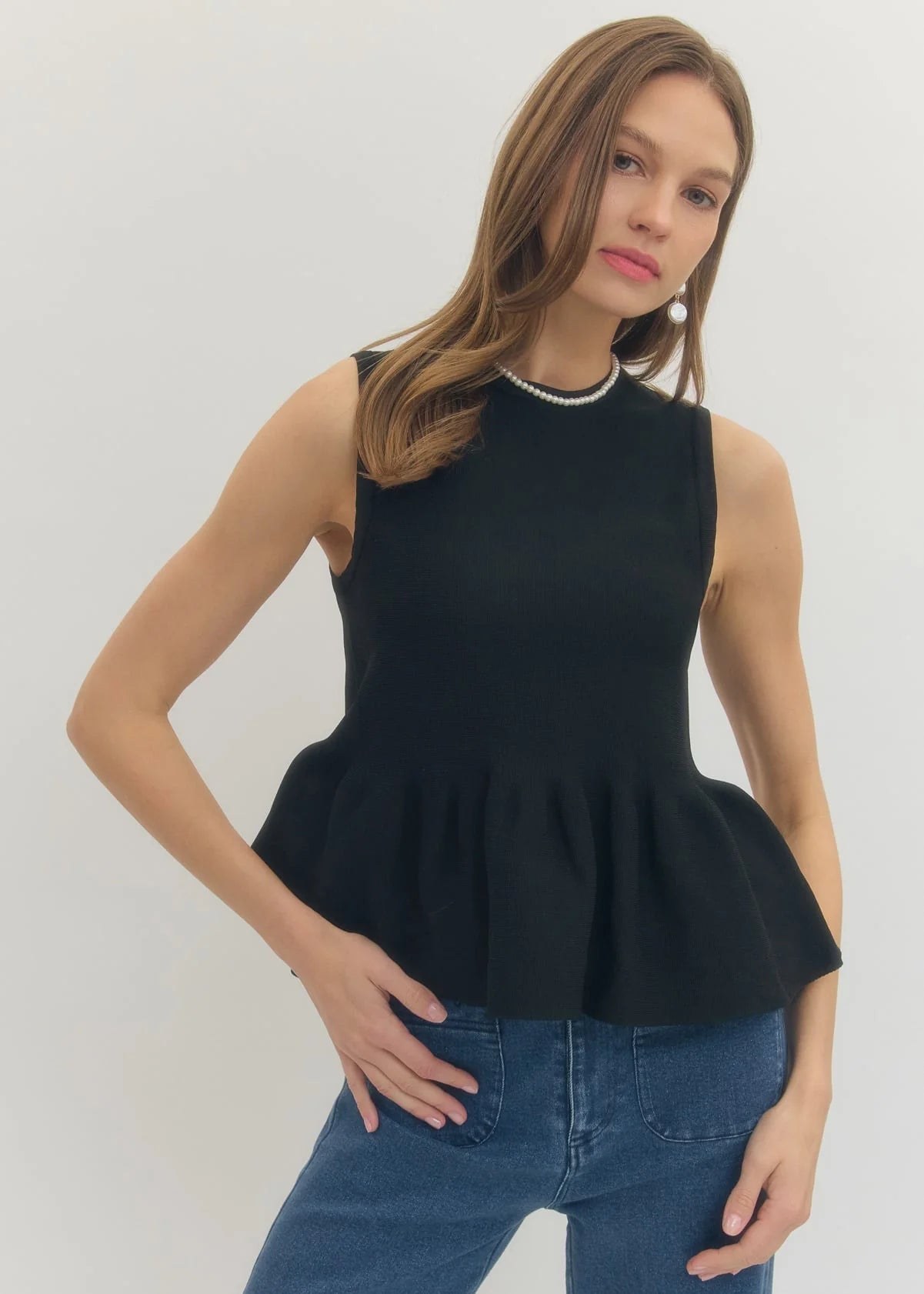 Peplum Sleeveless Top - Black - Spinout