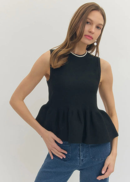 Peplum Sleeveless Top - Black - Spinout