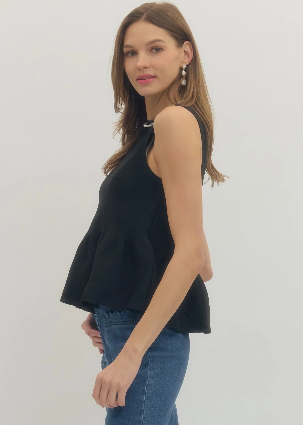 Peplum Sleeveless Top - Black - Spinout