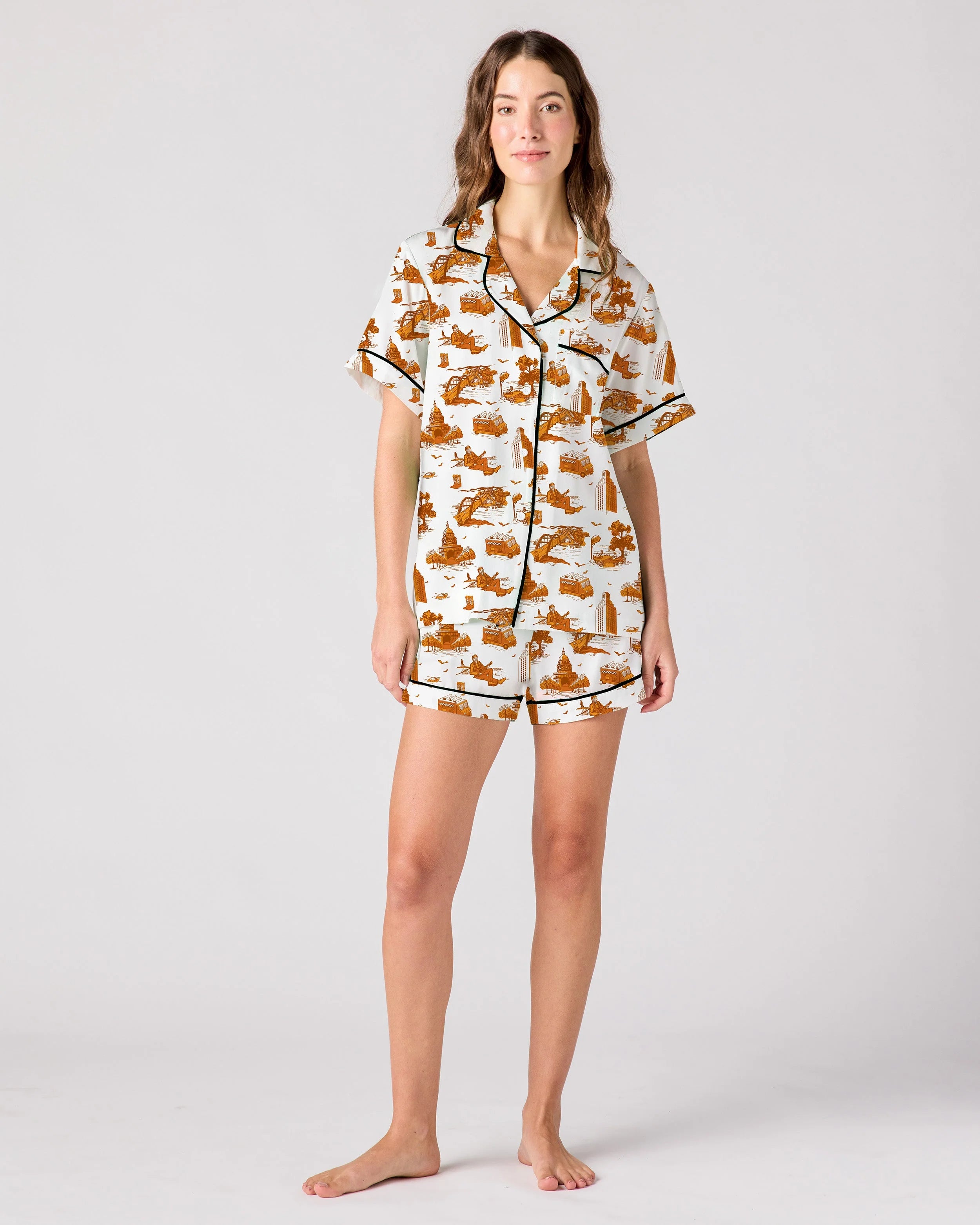 Austin Toile Pajama Shorts Set - Burnt Orange