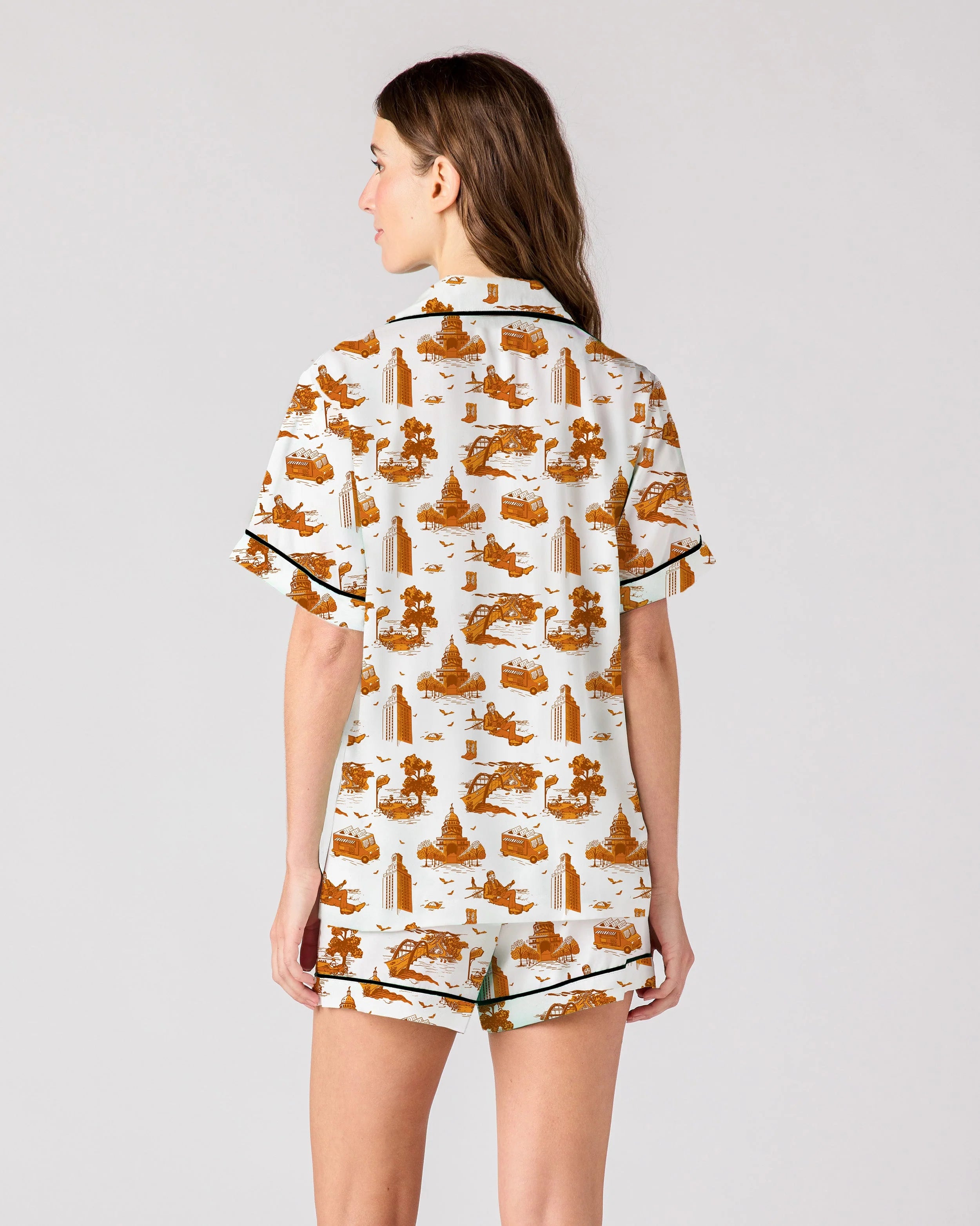 Austin Toile Pajama Shorts Set - Burnt Orange