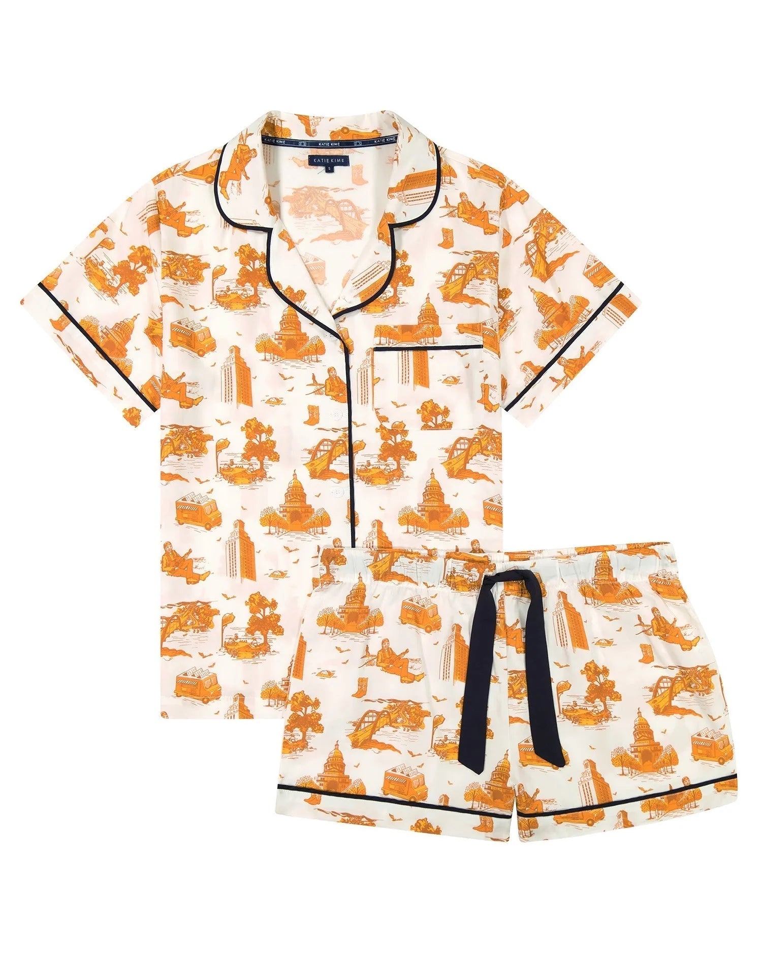 Austin Toile Pajama Shorts Set - Burnt Orange