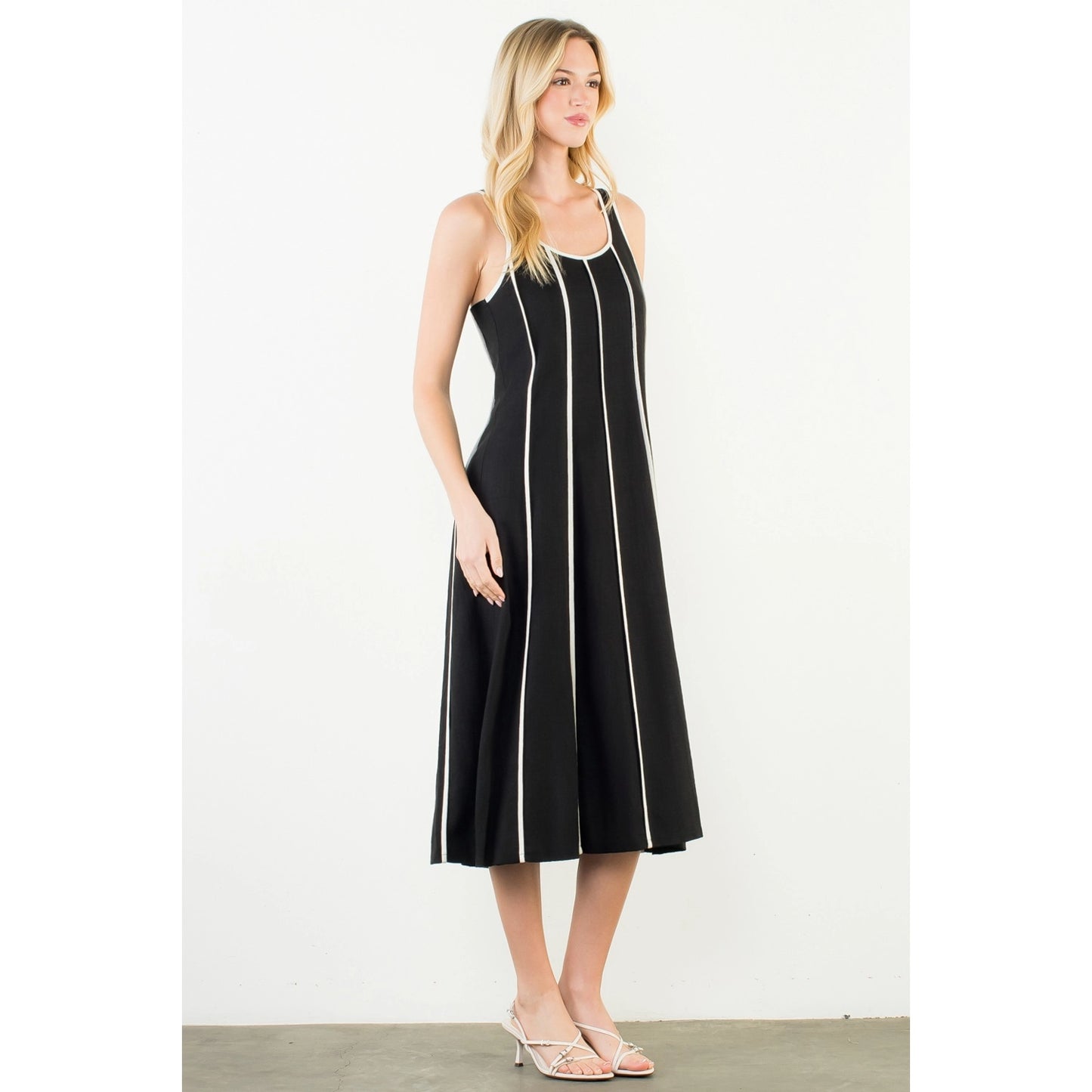 Sleeveless Striped Dress - Black - Spinout