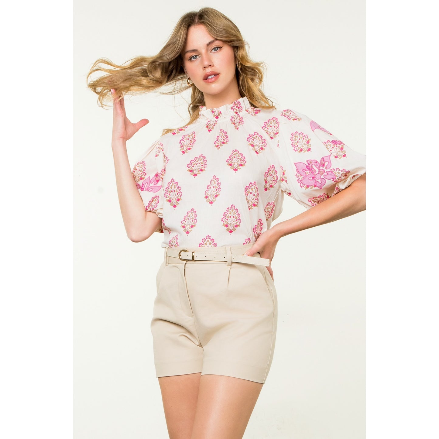 THML - Puff Sleeve Flower Top - White