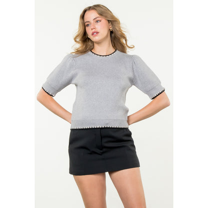 THML - Short Sleeve Knit Top - Gray