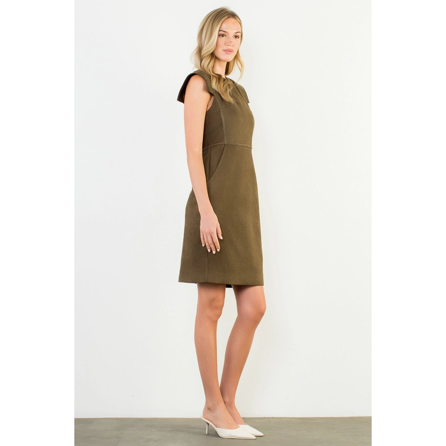Sleeveless Suede Dress - Olive