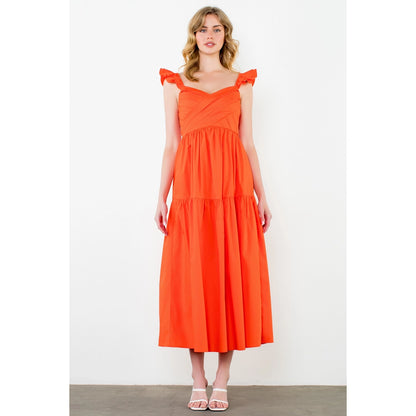 THML - Tiered Poplin Maxi Dress - Orange