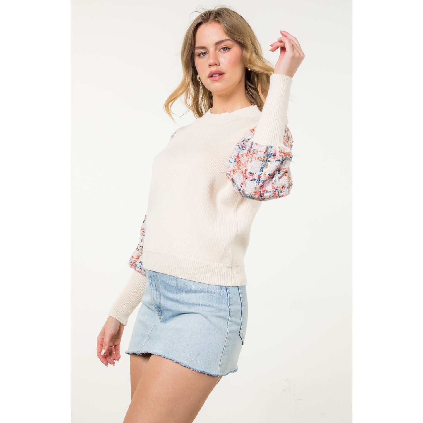 THML - Mixed Media Knit Sweater - Cream