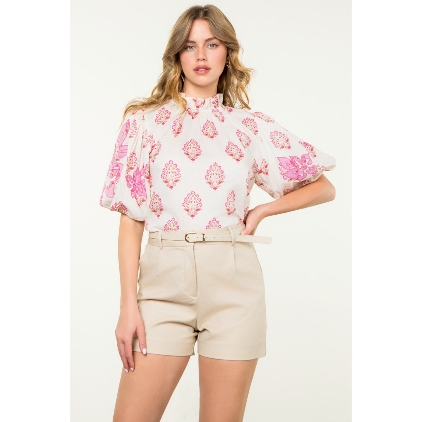 THML - Puff Sleeve Flower Top - White