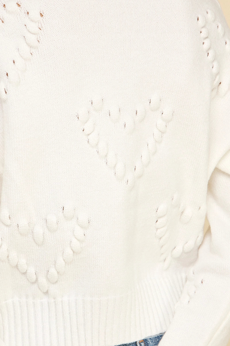 Heart Embroidered Knit Cardigan - White