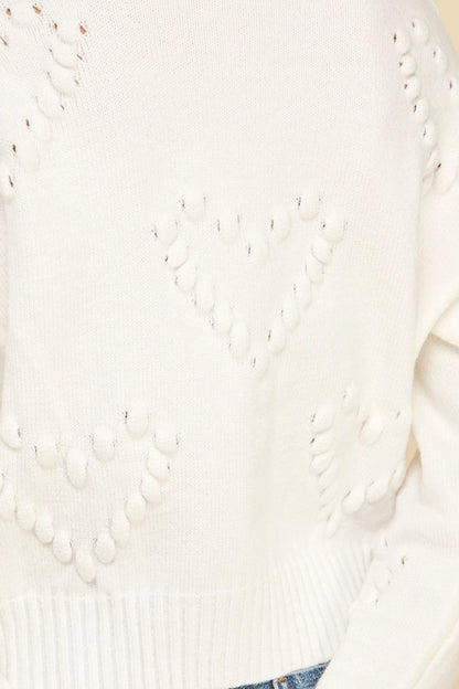 Heart Embroidered Knit Cardigan - White
