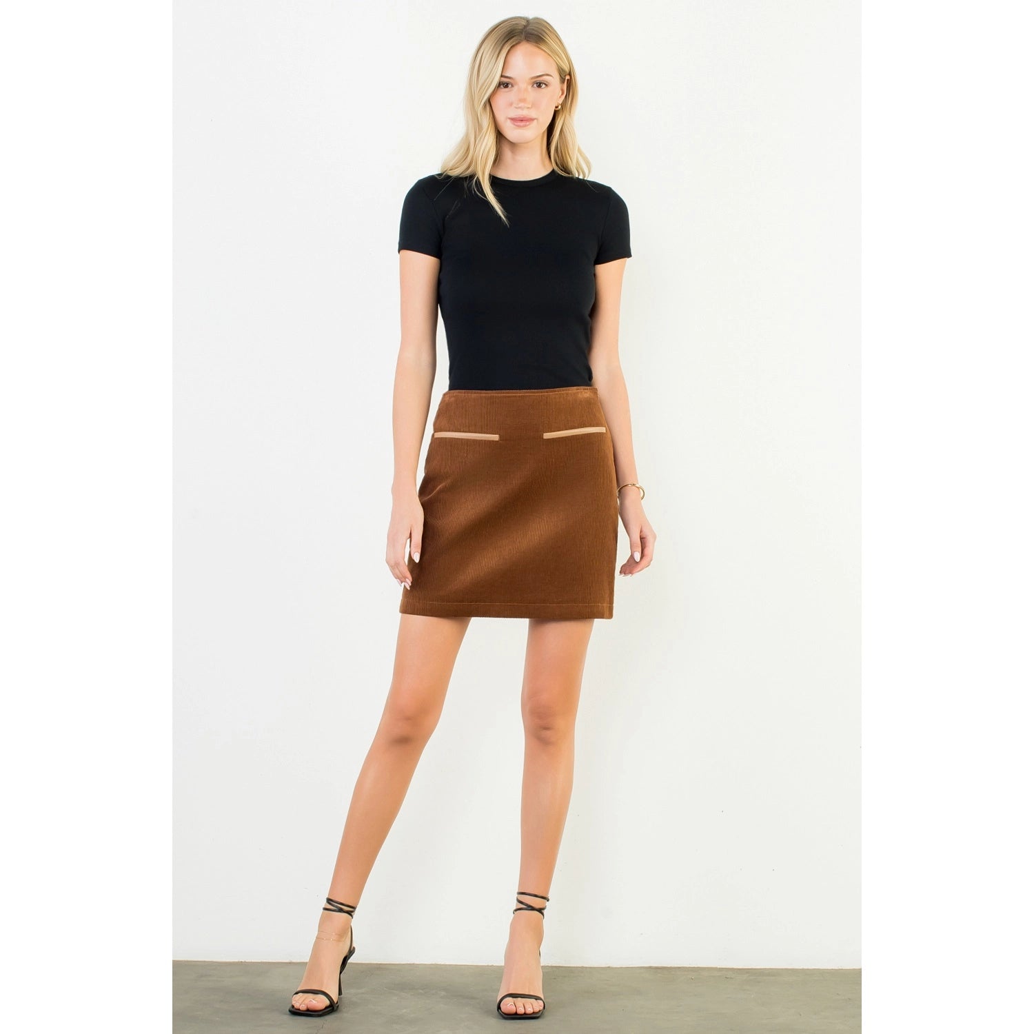 High Waist Corduroy Mini Skirt - Brown