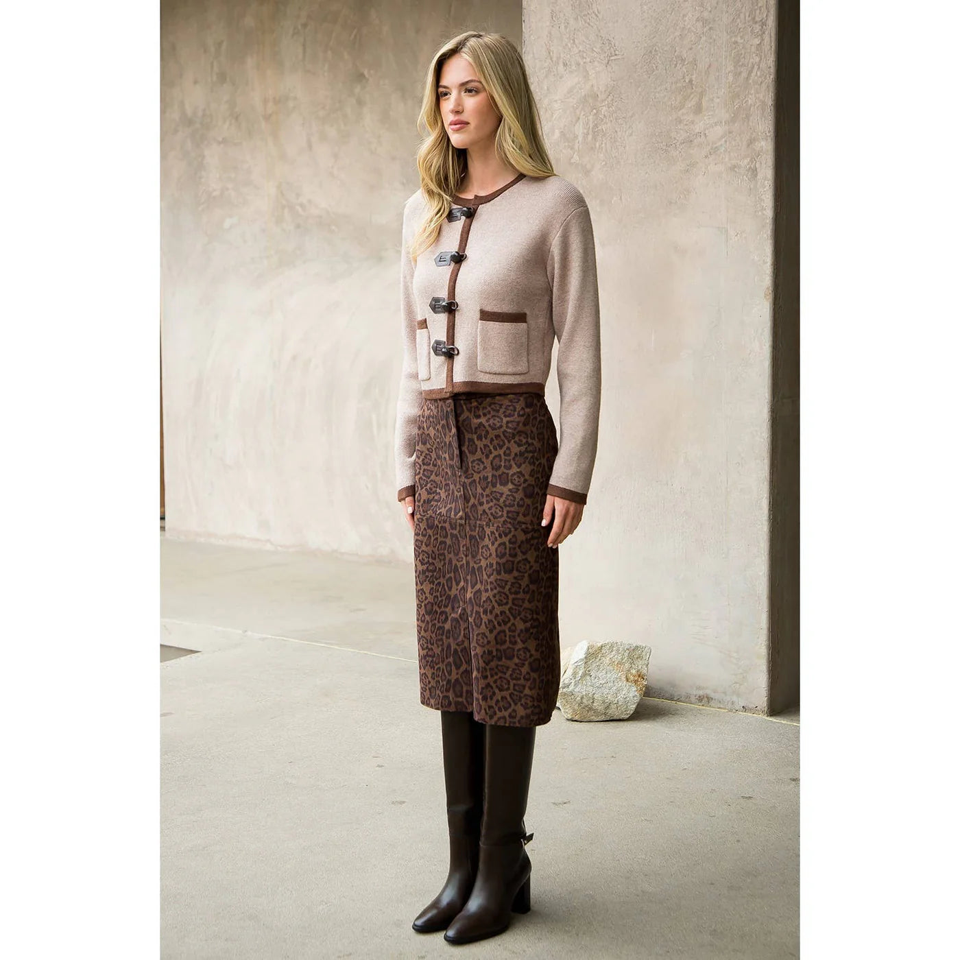 Toggle Button Knit Cardigan - Brown