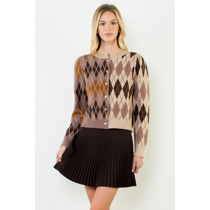 Pattern Gold Button Cardigan - Brown