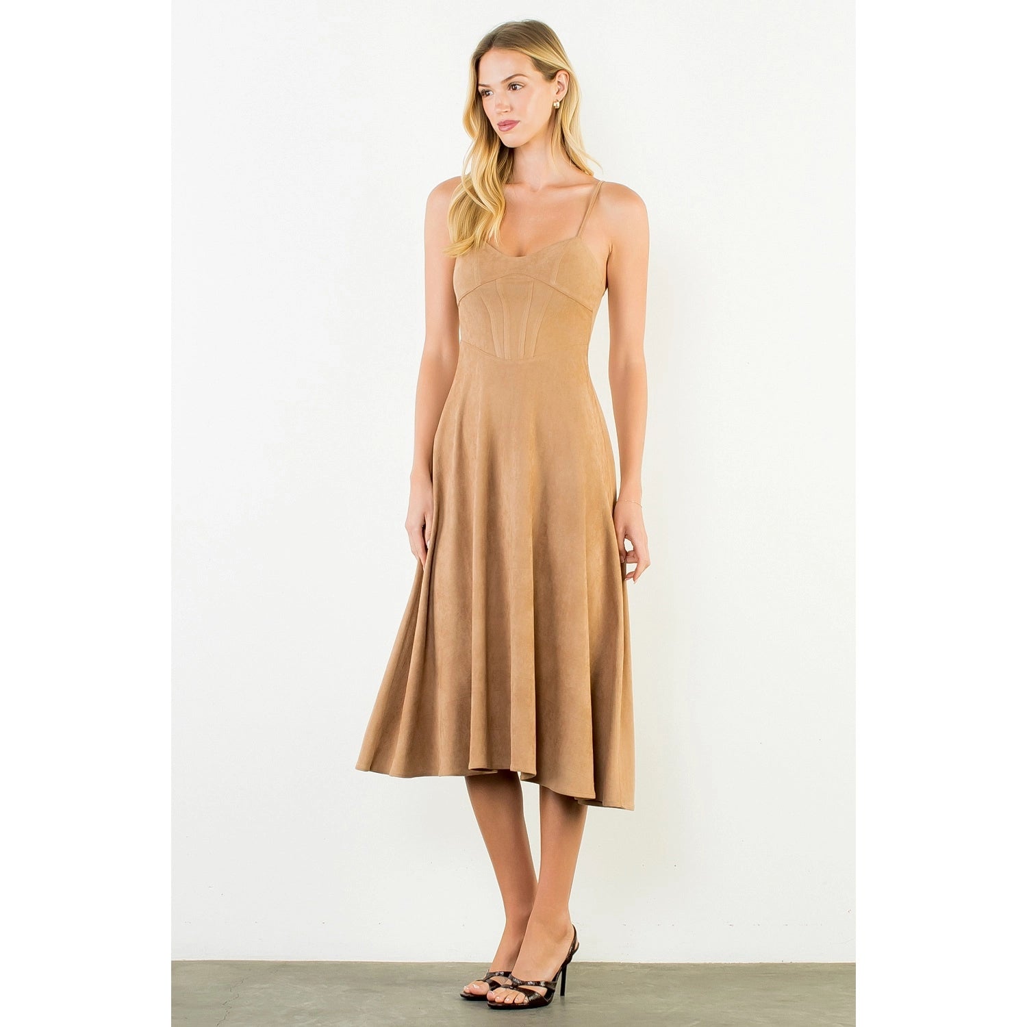 Suede Strapped Dress - Camel