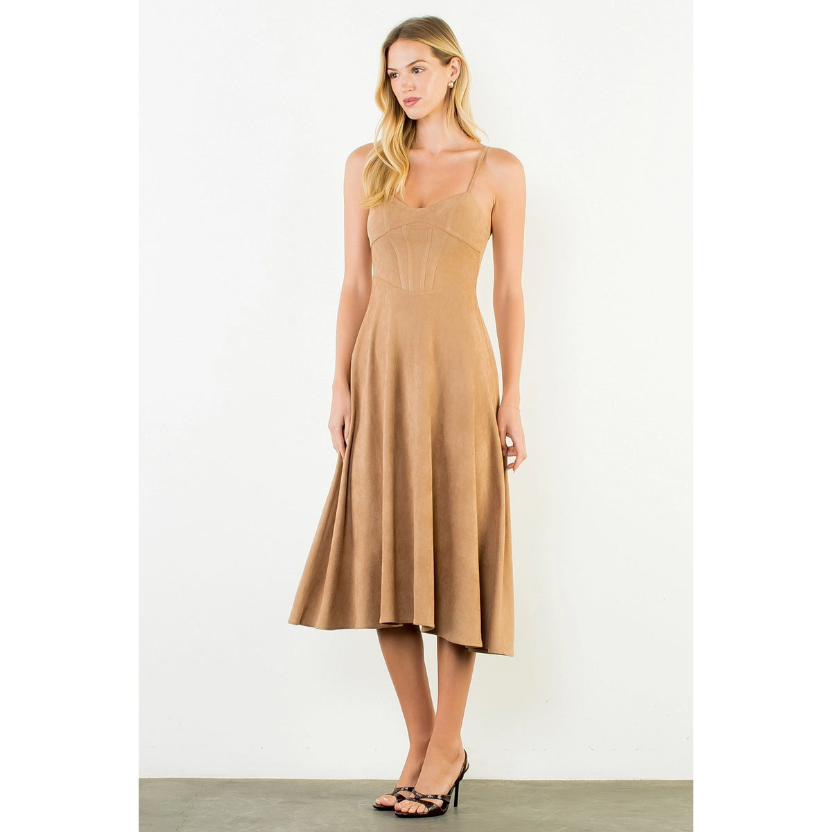 Suede Strapped Dress - Camel
