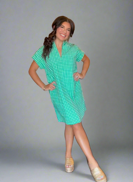 Brooke Wright Designs - Black Label Nancy Dress - Green Tiny Check
